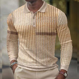 Men's Printed Lapel Button-Down Polo Long Sleeve T-Shirt 42647248L