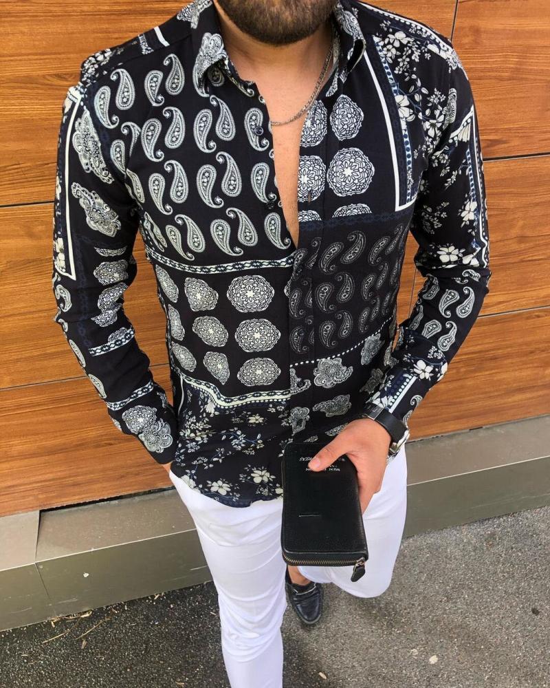 Men's Casual Printed Long Sleeve Shirt 26826286L