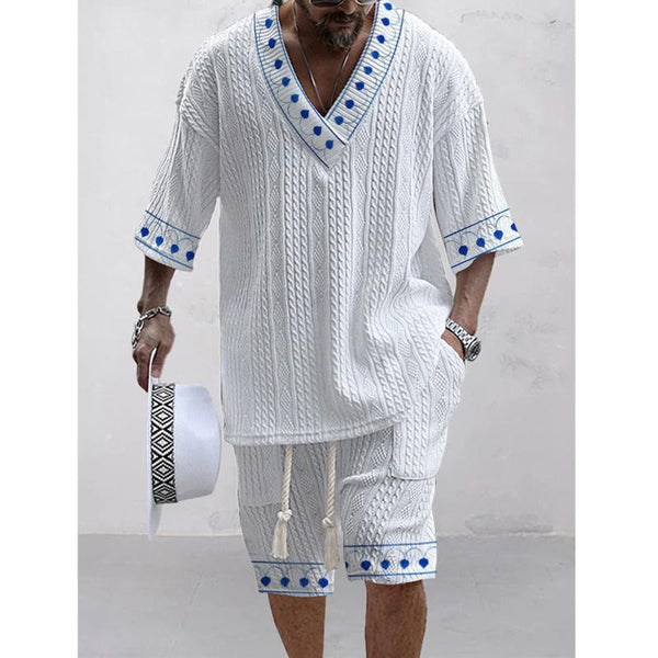 Men's Printed Short Sleeve Shorts Textured Set 76461690L