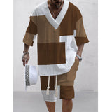 Men's Printed Short Sleeve Shorts Textured Set 62869824L