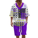 Men's Line Polka Dots Prints Art Casual Short Sleeve Set 70988788L