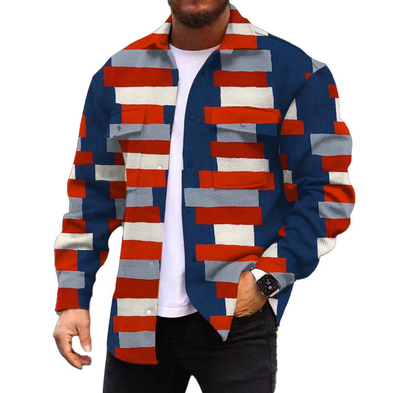 Men's Corduroy Print Long Sleeve Shirt Jacket 78364859L