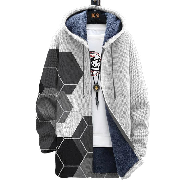 Men's Printed Hooded Two-pocket Plush Thickened Long-sleeved Cardigan Jacket 47441310L
