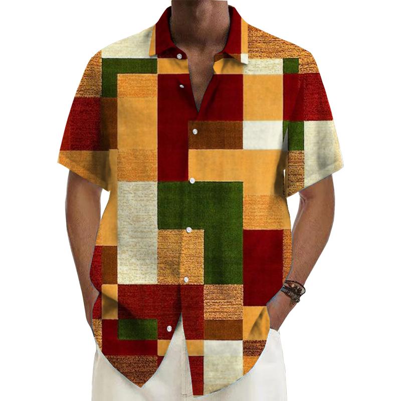 Men's Color Block Printed Short Sleeve Shirt 81119919L