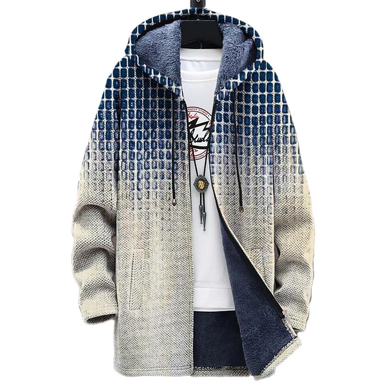 Men's Printed Hooded Two-Pocket Plush Thickened Long-Sleeved Cardigan Jacket 15454721L