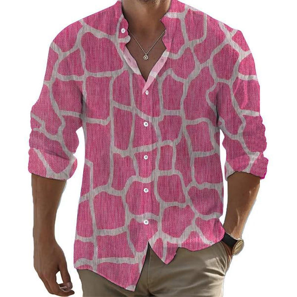 Men's Animal Leopard Print Hawaii Vacation Stand Collar Casual Long Sleeve Shirt 12822971L