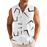 Simple Line Printed Stand Collar Sleeveless Shirt 51832971L
