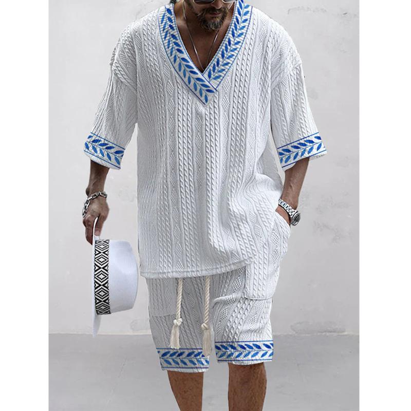Men's Printed Short Sleeve Shorts Textured Set 72537198L