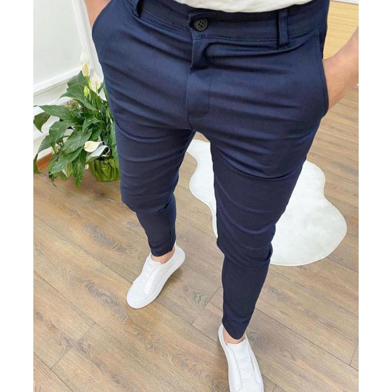 Men's High Elastic Texture Button Casual Pencil Pants 93559097L