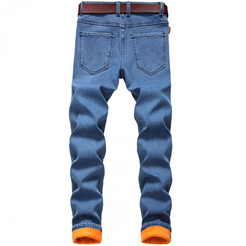 Men's Fleece Warm Jeans Straight Slim Fit Thickened Denim Trousers 33976921L