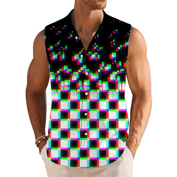 Mosaic Printed Stand Collar Sleeveless Shirt Tank Top 48518057L