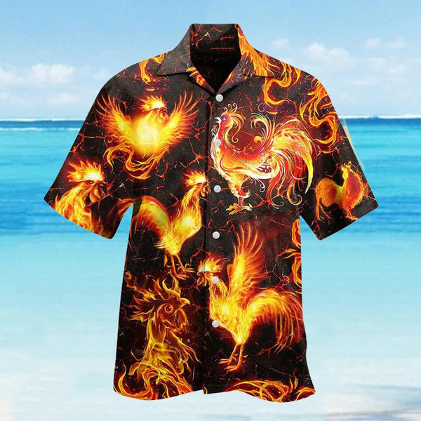 Men's Hawaiian Vacation Rooster Printed Casual Short Sleeve Shirt 61712782L