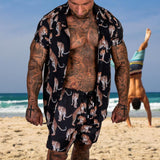 Men's Printed Short Sleeve Lapel Shirt Beach Suit 44878783L
