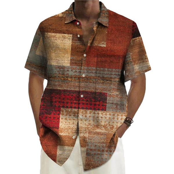 Men's Color Block Printed Short Sleeve Shirt 03674676L