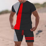 Men's Round Neck Color Blocking Casual Set 89953701L