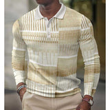 Men's Printed Lapel Button-Down Polo Long Sleeve T-Shirt 66841216L