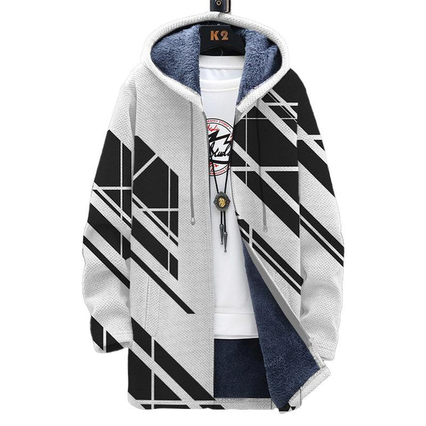 Men's Printed Hooded Two-pocket Plush Thickened Long-sleeved Cardigan Jacket 47065393L