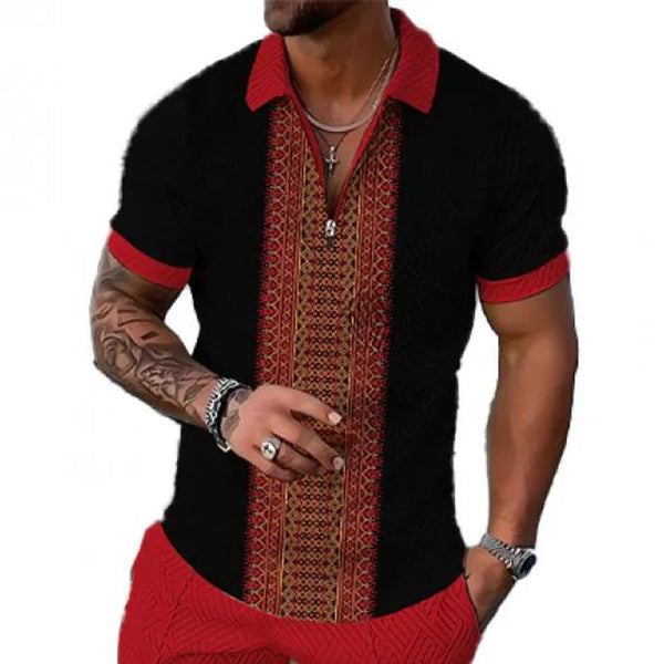Men's Printed Zipper Short Sleeve Polo Shirt 47307747L
