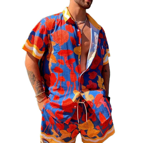 Men's Printed Short Sleeve Lapel Shirt Beach Suit 41338727L