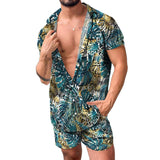 Men's Botanical Flower Print Shirt Shorts Set 17125447L