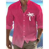 Men's Coconut Palm Printed Hawaii Vacation Stand Collar Casual Long Sleeve Shirt 99663993L