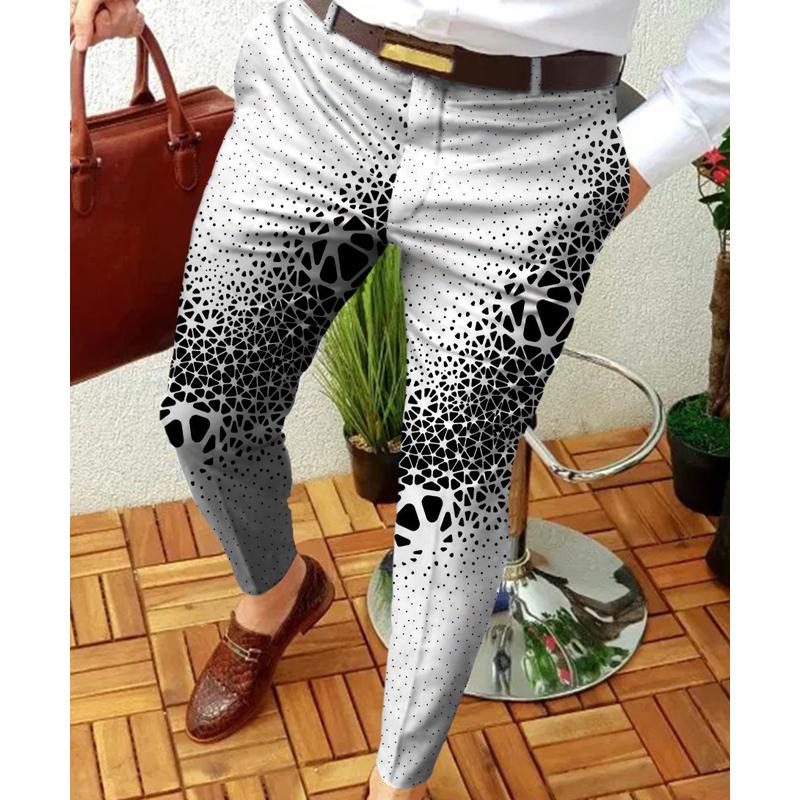 Men's Casual Printed Trousers Mid Waist Micro Elastic Trousers 25292291L
