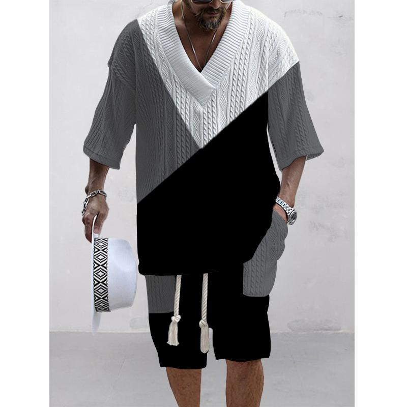 Men's Printed Short Sleeve Shorts Textured Set 52477905L