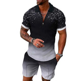Men's Casual Printed Zipper Polo Short-sleeve and Shorts Suit 79387000YY