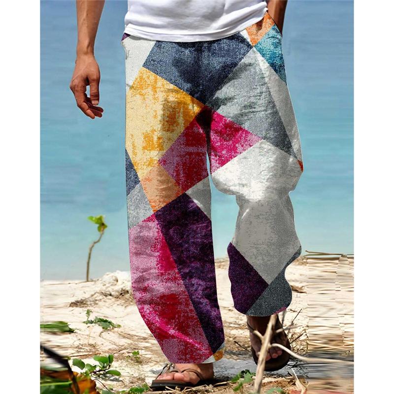 Men's Color Block Printed Casual Trousers 69822289L