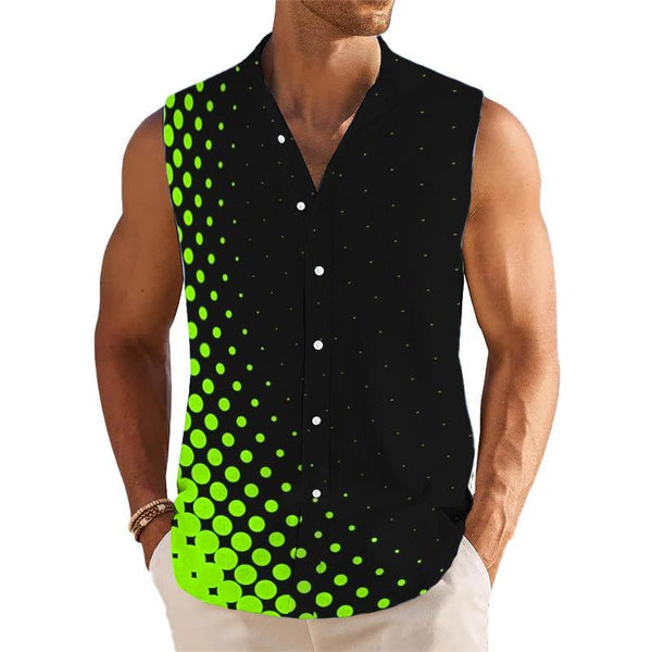 Gradient Polka Dots Printed Stand Collar Sleeveless Shirt 95968819L