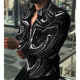 Men's Printed Lapel Long Sleeve Shirt 01082070L