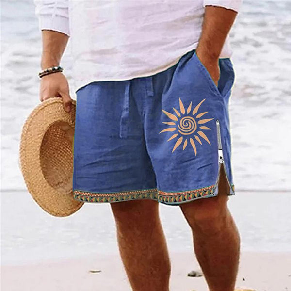 Men's Cotton and Linen Casual Printed Shorts Beach Shorts 83464627L