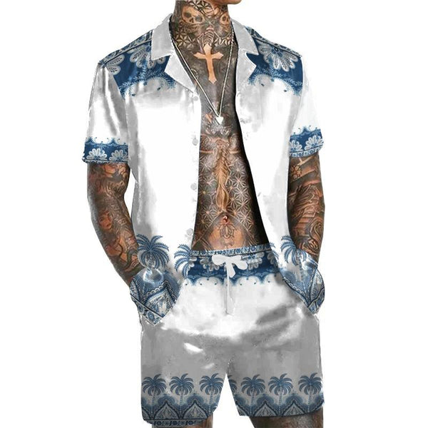 Men's Hawaiian Print Short Sleeve Shirt Set 22295374L