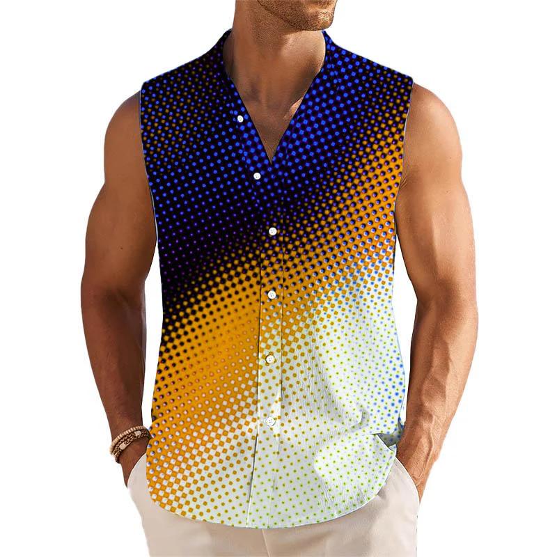 Gradient Polka Dots Printed Stand Collar Sleeveless Shirt 42394656L