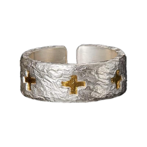 Men's Sterling Silver Handmade Ring Hammered Cross Ring 70421616L