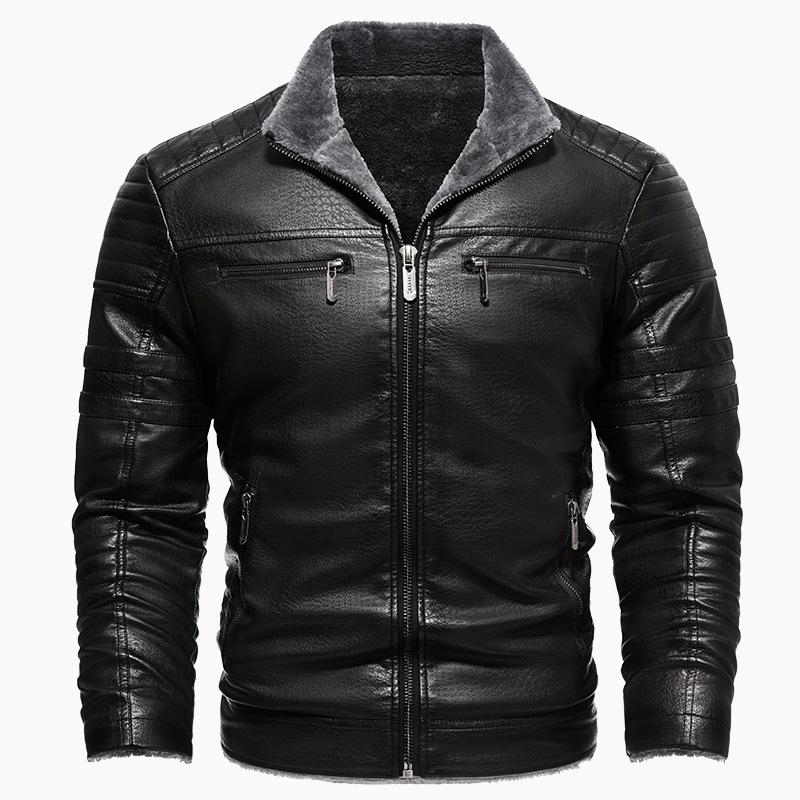 Men's Padded Warm Faux Leather Vintage Jacket 61340022L