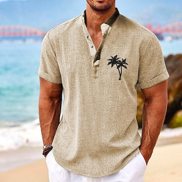 Men's Henley Collar Coconut Print Short Sleeve Shirt 03653269L