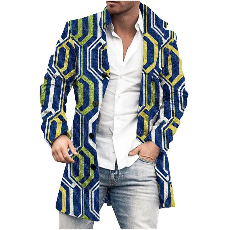 Men's Mid-Length Plaid Print Casual Coat 25650600L