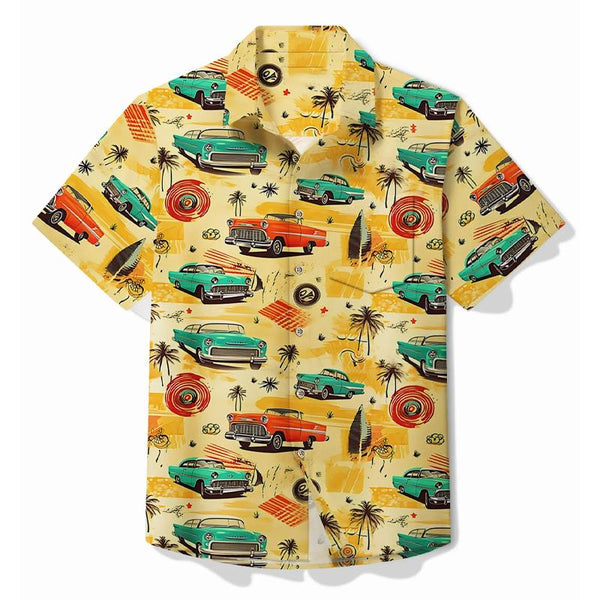 Car Printed Men's Pocket Short Sleeve Shirt 03203919L