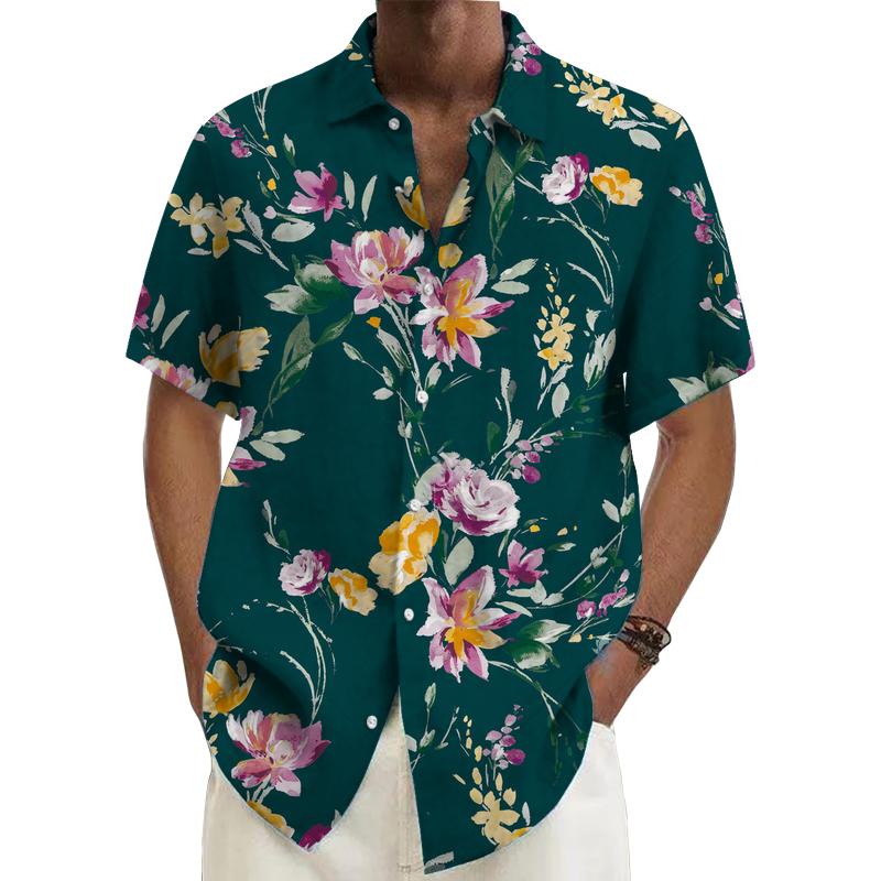 Men's Flower Printed Short Sleeve Shirt 33408613L