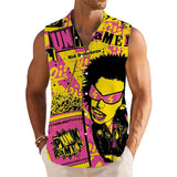 Punk Pamen Printed Stand Collar Sleeveless Shirt 31387482L