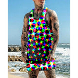 Men's Colorful Polka Dots Printed Sports Casual Tank Shorts Set 39202205L