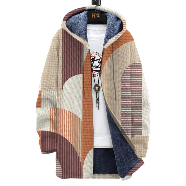 Men's Printed Hooded Two-pocket Plush Thickened Long-sleeved Cardigan Jacket 33955623L
