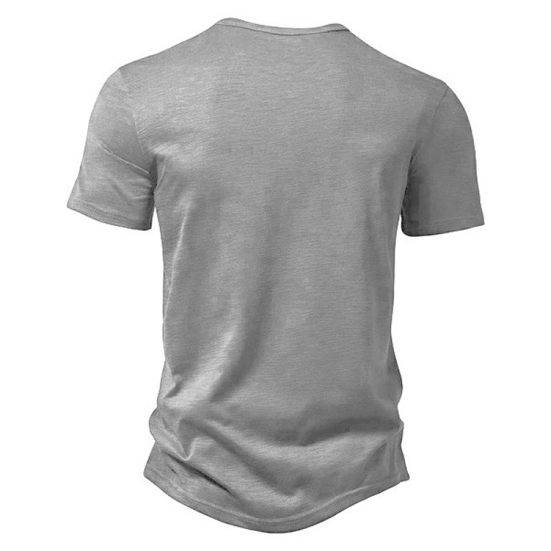 Men's Linen Henley Collar Summer Casual Short-sleeved T-shirt 97222428L