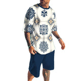 Men's Flower Casual Comfortable Round Neck Short-sleeved T-shirt Set 10331017L