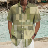 Men's Color Block Printed Short Sleeve Shirt 19064007L