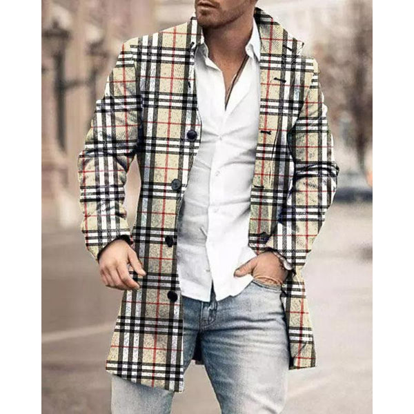 Men's Mid-Length Plaid Print Casual Coat 42483138L