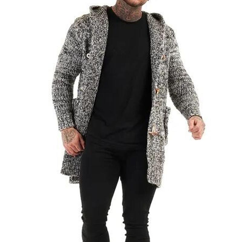 Men's Long Hooded Sweater Cardigan Thickened Warm Sweater 33196781L