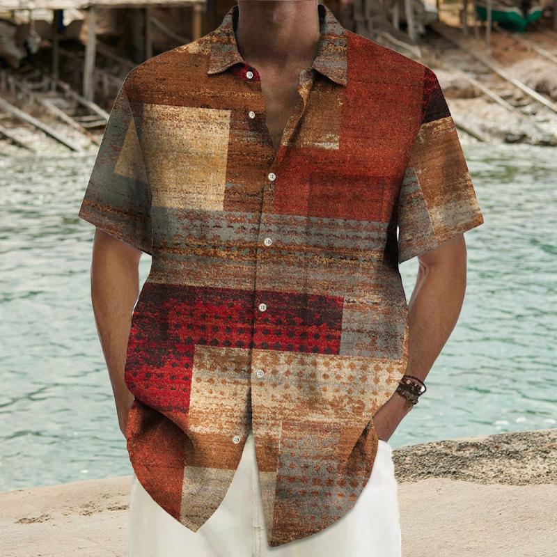 Men's Color Block Printed Short Sleeve Shirt 03674676L