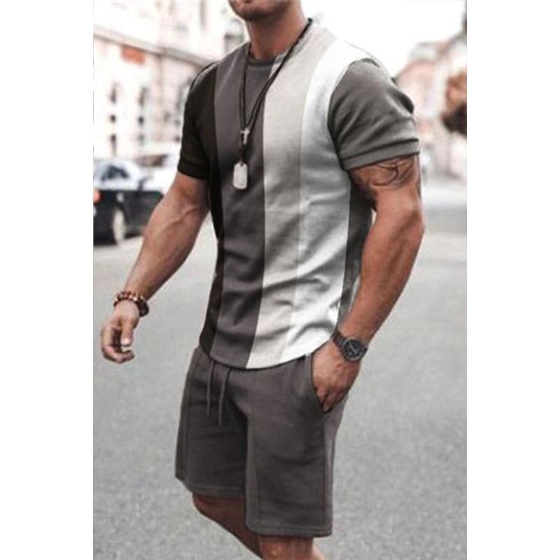 Men's Loose Printed Short Sleeve Shorts Casual Set 13472418L